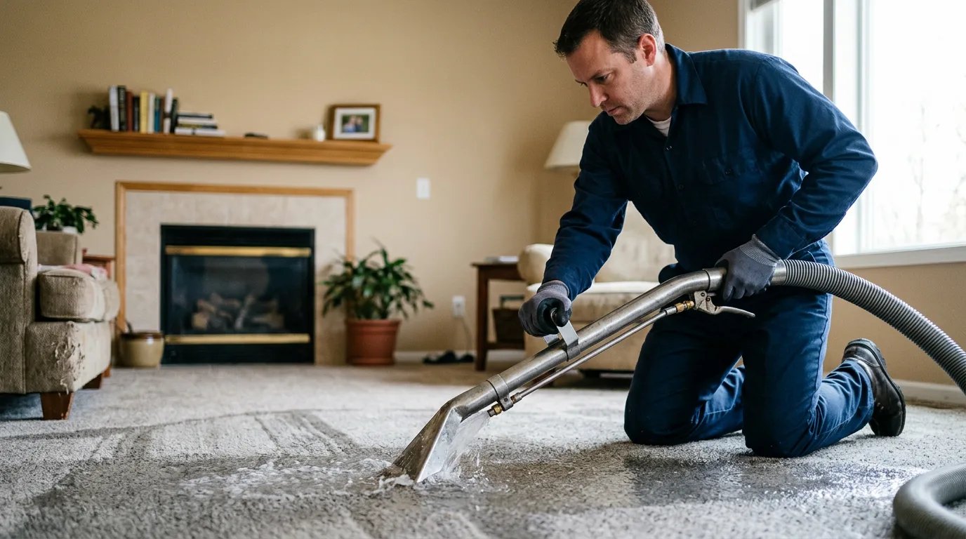 Water damage restoration technician working near Media, PA